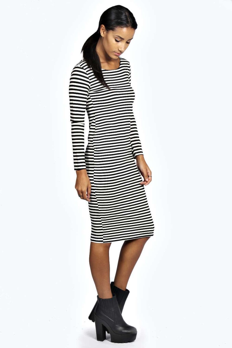 Sara Stripe Bodycon Midi suknelė